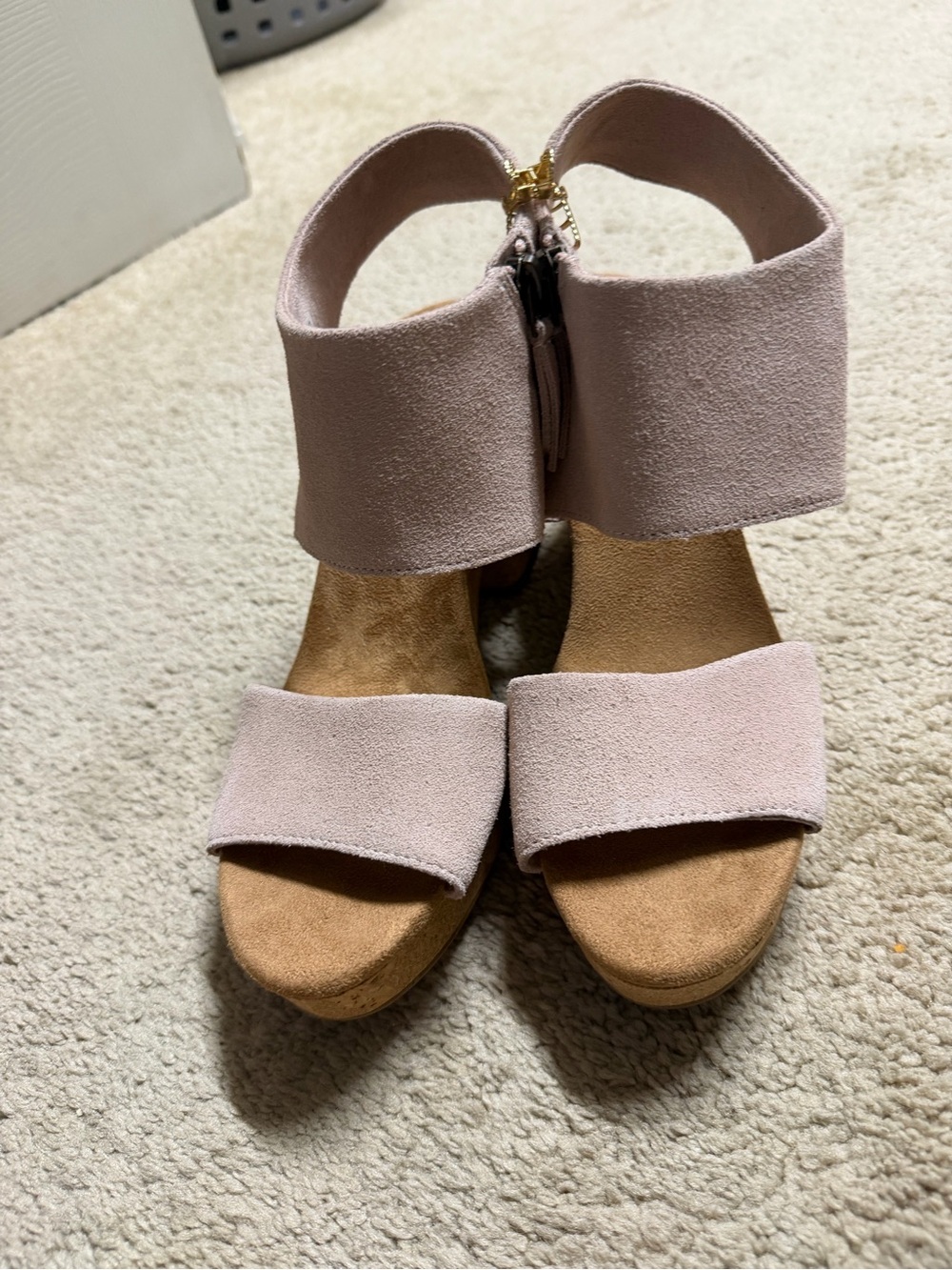 Women's Blush Suede Wedge Sandals with Ankle Strap